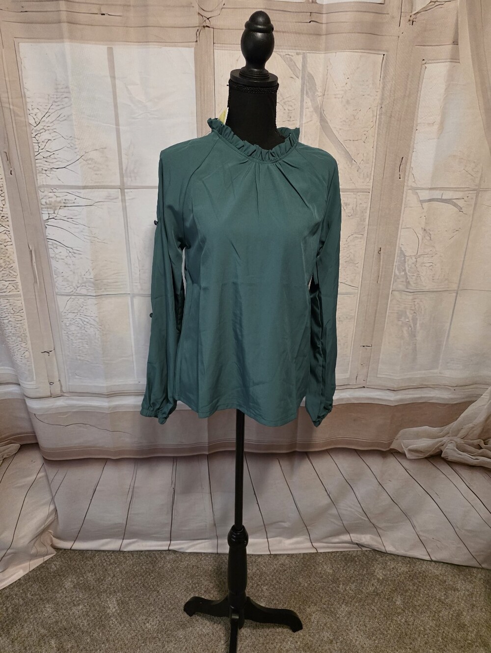 Kohl's Teal Ruffle-Neck Long Sleeve Blouse